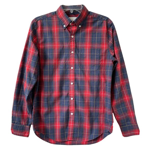 American Eagle Mens Shirt Long Sleeve Button Down Navy Red Plaid Pocket Small - Picture 1 of 8